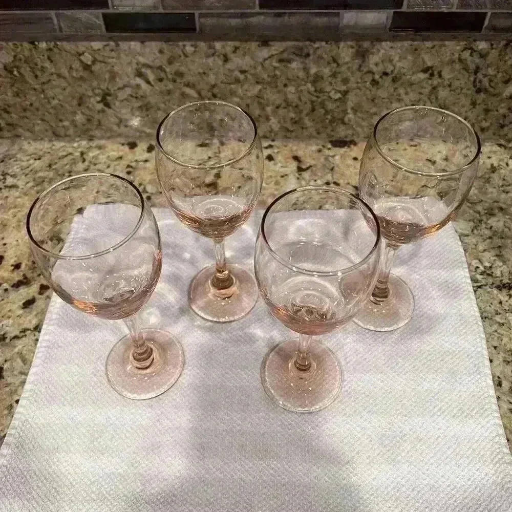 Vintage Cristar Versalles Wine Goblets - Pink‎ Rose - 7.75” Tall 10oz (Set of 4)